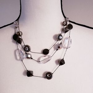New York & Co Silver/Clear Stone 3-Strand Necklace